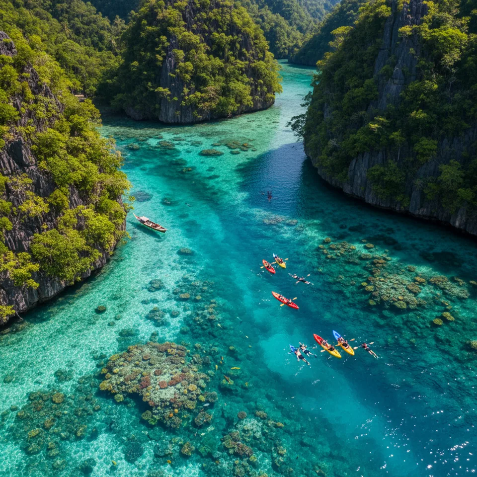 Aerial view of a karst lagoon